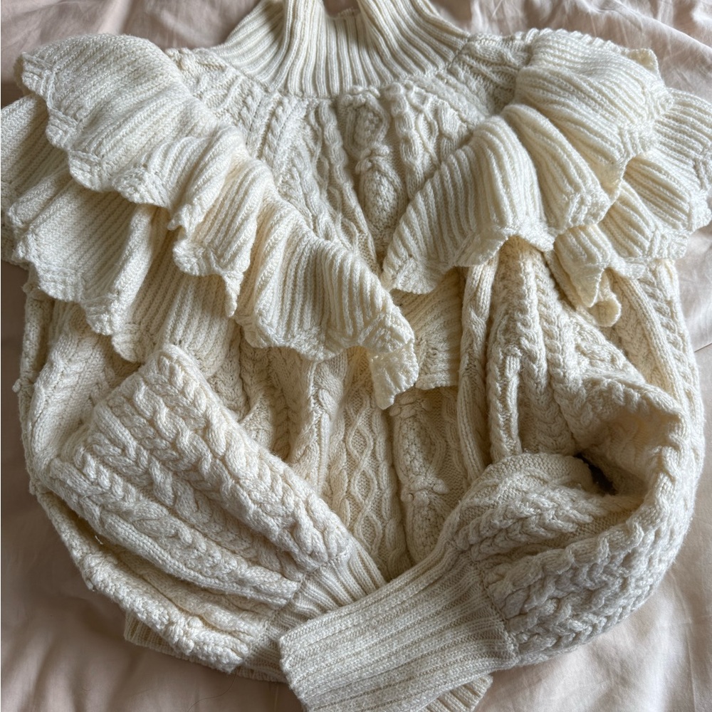 Zara Cream Cowl Neck Sweater with Ruffled Details size M